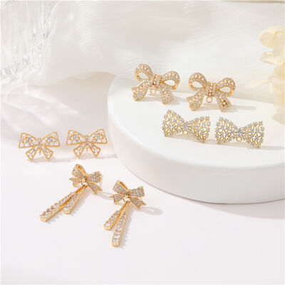 Quality Factory Wholesale Fashion 14K Gold Zircon Pearl Women's Bow Tassel Pendant Studs Earrings DIY Earring Accessories factory