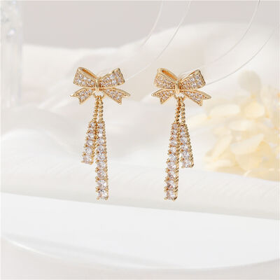 Quality Factory Wholesale Fashion 14K Gold Zircon Pearl Women's Bow Tassel Pendant Studs Earrings DIY Earring Accessories factory