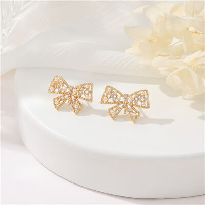 Quality Factory Wholesale Fashion 14K Gold Zircon Pearl Women's Bow Tassel Pendant Studs Earrings DIY Earring Accessories factory