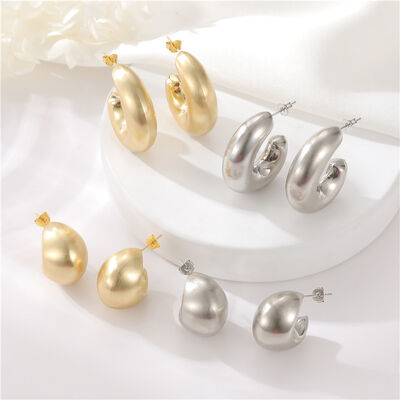 quality Wholesale Fashion Brushed Hollow Women's Earring Crescent Shaped Earrings 14K Gold Plated C-ring Hollow Studs factory