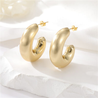 quality Wholesale Fashion Brushed Hollow Women's Earring Crescent Shaped Earrings 14K Gold Plated C-ring Hollow Studs factory