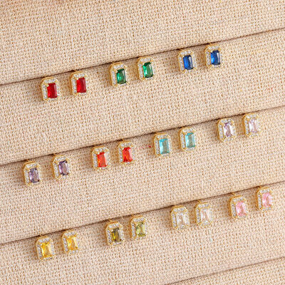 Quality Fashion 14K Gold-Plated Zircon Earrings Square Zircon Studs 925 Silver Needle Anti Allergic Earring factory