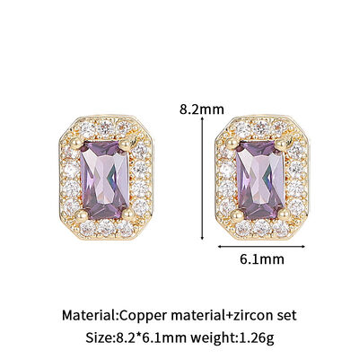 Quality Fashion 14K Gold-Plated Zircon Earrings Square Zircon Studs 925 Silver Needle Anti Allergic Earring factory