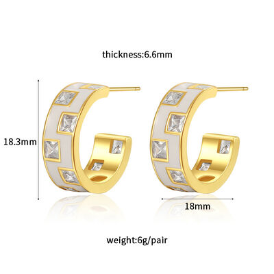 Quality Hot Selling Fashion White Black Enamel Zircon Flower Earring Half Circle C Shaped Silver Needle Women's Clover Studs Earrings factory
