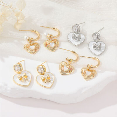 quality Wholesale 14K Gold Plated Earrings Cute Zircon Heart Shape Shell Earring Bow Pearl Women's Earring Accessories factory