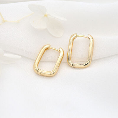 quality Simple Deign Brass 14K Gold Plated Rectangle Shape Hoop Earrings Jewelry DIY factory