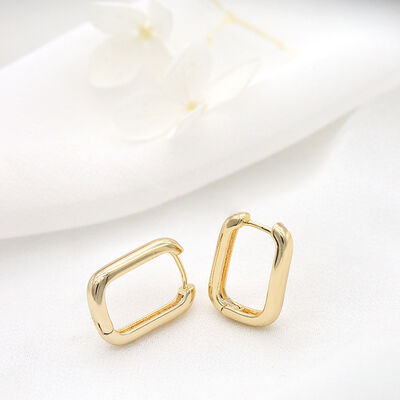 quality Simple Deign Brass 14K Gold Plated Rectangle Shape Hoop Earrings Jewelry DIY factory