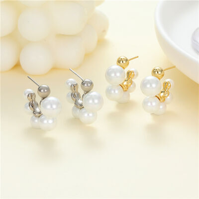 quality Wholesale Jiexing Jewelry Pearl Design Earring Gold Plated C-Shape Daily Design Stud Earrings S925 Silver Needle for Women Girls factory