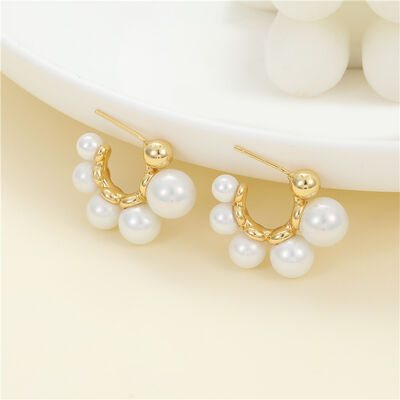 quality Wholesale Jiexing Jewelry Pearl Design Earring Gold Plated C-Shape Daily Design Stud Earrings S925 Silver Needle for Women Girls factory