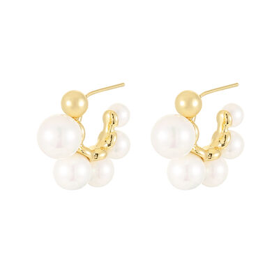 quality Wholesale Jiexing Jewelry Pearl Design Earring Gold Plated C-Shape Daily Design Stud Earrings S925 Silver Needle for Women Girls factory