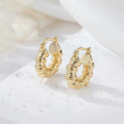 quality High Fashion Womens Jewellery Chunky 14K Gold Textured Hoop Earrings for Women Girls factory