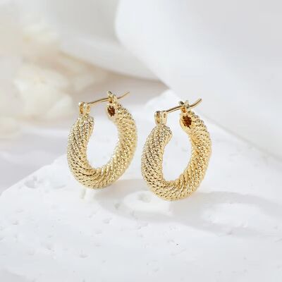 quality High Fashion Womens Jewellery Chunky 14K Gold Textured Hoop Earrings for Women Girls factory