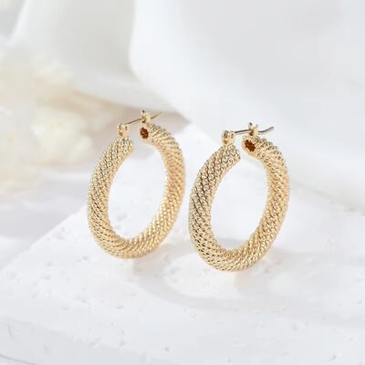 quality High Fashion Womens Jewellery Chunky 14K Gold Textured Hoop Earrings for Women Girls factory
