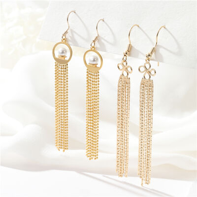 quality Korean Jewelry Hypoallergenic Classy Bow Pearl Bead Chain Tassel Drop Dangle Earrings Women Wholesale factory