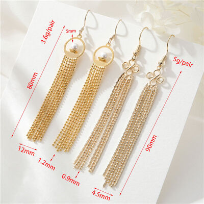 quality Korean Jewelry Hypoallergenic Classy Bow Pearl Bead Chain Tassel Drop Dangle Earrings Women Wholesale factory