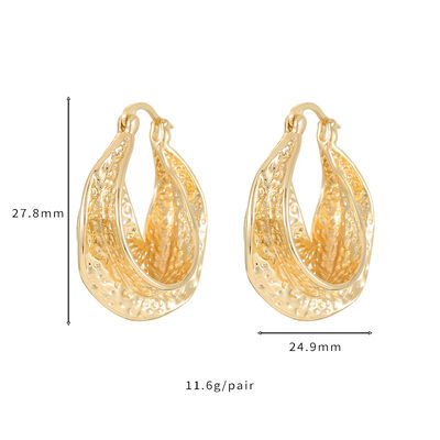 quality Jiexing Trendy Hoop Earring 14K Gold Plated Fashion Texture Shape Daily Design Hoop Loop Earrings for Women Girls factory