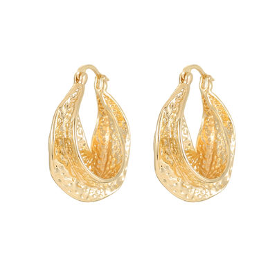 quality Jiexing Trendy Hoop Earring 14K Gold Plated Fashion Texture Shape Daily Design Hoop Loop Earrings for Women Girls factory