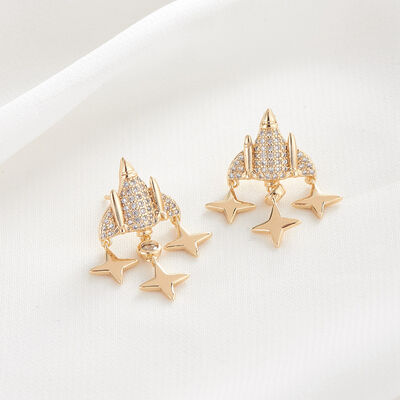 quality Factory Wholesale Fashion Women's Earrings Spaceship Studs Earrings Zircon Cute Rocket Star Jewelry Earring Accessories factory