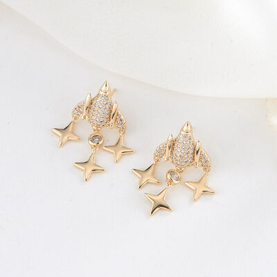 quality Factory Wholesale Fashion Women's Earrings Spaceship Studs Earrings Zircon Cute Rocket Star Jewelry Earring Accessories factory