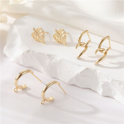 Quality Wholesale Gold Plated Earrings With Hoop Leaf Earrings Glossy  925 Silver Needle Diy Earring Accessories factory