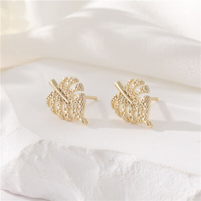 Quality Wholesale Gold Plated Earrings With Hoop Leaf Earrings Glossy  925 Silver Needle Diy Earring Accessories factory