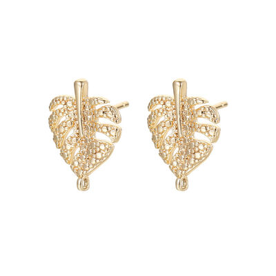 quality Wholesale Gold Plated Earrings With Hoop Leaf Earrings Glossy  925 Silver Needle Diy Earring Accessories factory