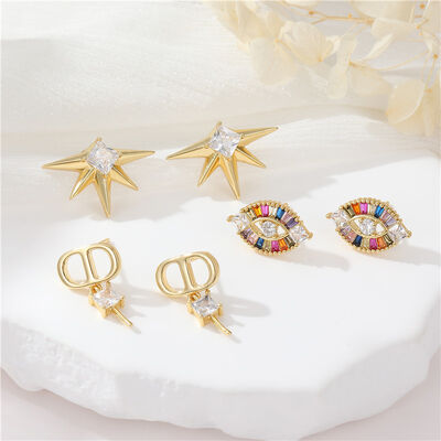 Quality Multi Colors Inlaid Zircon CD Hoop Earring for Women S925 Silver Needle  Highend Fivepointed Star Eyes Zircon Earrings factory