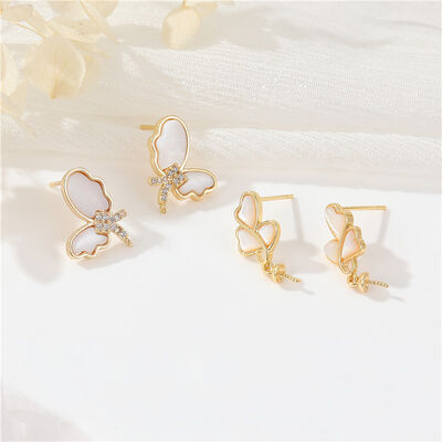quality Wholesale High Quality 14K Gold Plated DIY Earrings Accessories Shell Earrings Stud Butterfly Earrings Women's Jewelry Findings factory