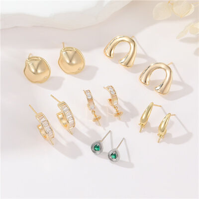 quality Wholesale 14K Gold Plated Round Zircon Stud Earring Fashion Pearl for Women 925 Silver Needles Earrings DIY Jewelry Accessories factory