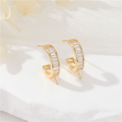 quality Wholesale 14K Gold Plated Round Zircon Stud Earring Fashion Pearl for Women 925 Silver Needles Earrings DIY Jewelry Accessories factory