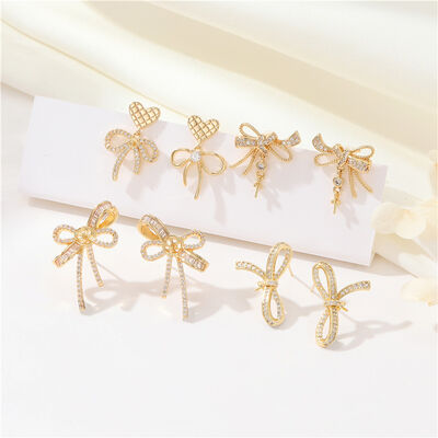quality Hot Selling Earrings Accessories 14K Gold Bow Earrings for Women Cute Heart Shaped Straps Earings DIY Jewelry Findings factory