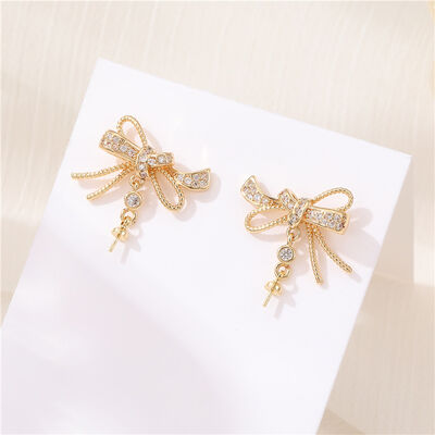 quality Hot Selling Earrings Accessories 14K Gold Bow Earrings for Women Cute Heart Shaped Straps Earings DIY Jewelry Findings factory