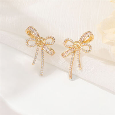 quality Hot Selling Earrings Accessories 14K Gold Bow Earrings for Women Cute Heart Shaped Straps Earings DIY Jewelry Findings factory