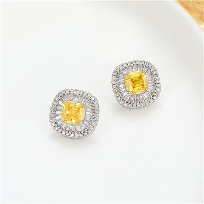 quality Wholesale Orange Zircon High Quality Jewelry Earrings Trendy Brass Square CZ Stud Earrings 14K Gold Silver Plating for Women factory