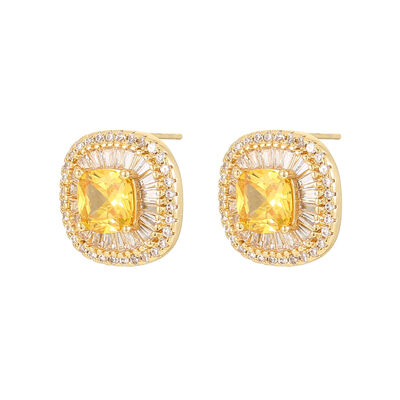 quality Wholesale Orange Zircon High Quality Jewelry Earrings Trendy Brass Square CZ Stud Earrings 14K Gold Silver Plating for Women factory