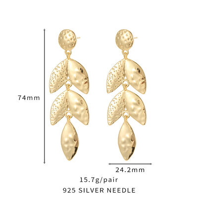 quality Hot Selling Luxury Brass 14K Gold Plated Dangle Design Tree Leaf Silver Needle Jewelry  Stud Earrings for Girls Party Gifts factory