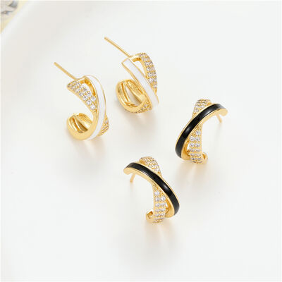quality Jiexing Wholesale Trendy Drop Oil CZ Design X-shape Stud Earring Enamel White Black Color Jewelry Accessory for Women factory