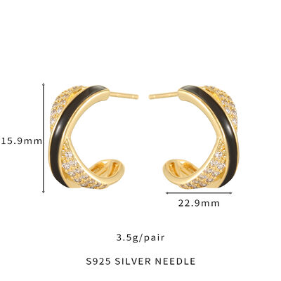 quality Jiexing Wholesale Trendy Drop Oil CZ Design X-shape Stud Earring Enamel White Black Color Jewelry Accessory for Women factory