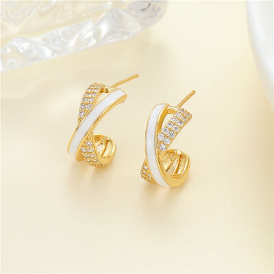 quality Jiexing Wholesale Trendy Drop Oil CZ Design X-shape Stud Earring Enamel White Black Color Jewelry Accessory for Women factory