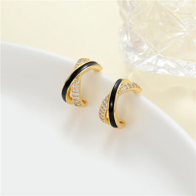 quality Jiexing Wholesale Trendy Drop Oil CZ Design X-shape Stud Earring Enamel White Black Color Jewelry Accessory for Women factory