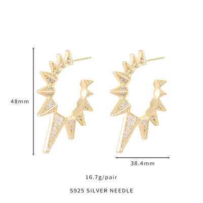 quality Fashion 14K Gold Plate Sun Shape C-shaped Earrings 925 Silver Needle Anti Allergy Female Earrings Jewelry Wholesale factory