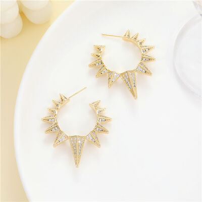 quality Fashion 14K Gold Plate Sun Shape C-shaped Earrings 925 Silver Needle Anti Allergy Female Earrings Jewelry Wholesale factory