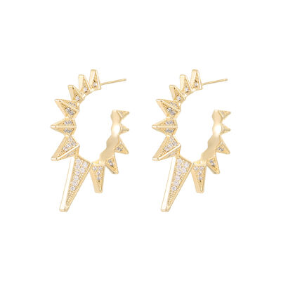 quality Fashion 14K Gold Plate Sun Shape C-shaped Earrings 925 Silver Needle Anti Allergy Female Earrings Jewelry Wholesale factory