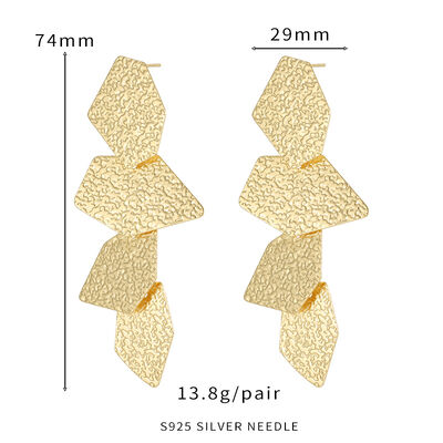 quality New Hot Selling Luxury 14K Gold Plated Jewelry Dangle Design Geometric 925 Silver Needle Stud Earrings for Women Girls factory