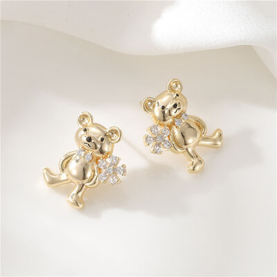 quality 14K Gold Plated Fashionable Zircon Jewelry Earrings with Bear Shaped Silver Needle Studs Cute Women's Jewelry Accessories factory