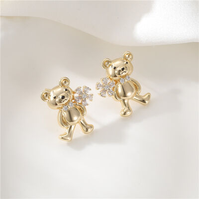 quality 14K Gold Plated Fashionable Zircon Jewelry Earrings with Bear Shaped Silver Needle Studs Cute Women's Jewelry Accessories factory