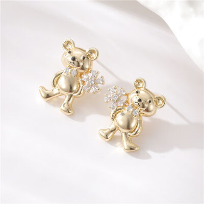 quality 14K Gold Plated Fashionable Zircon Jewelry Earrings with Bear Shaped Silver Needle Studs Cute Women's Jewelry Accessories factory