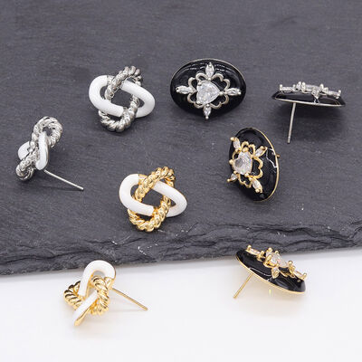 quality Lovely Trendy Earring Stud Earrings Female Silver Needle Black White Love Zirconia Rope Shape Wholesale for Women Girls factory