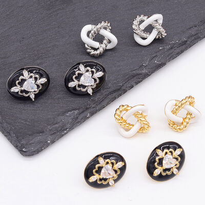 quality Lovely Trendy Earring Stud Earrings Female Silver Needle Black White Love Zirconia Rope Shape Wholesale for Women Girls factory