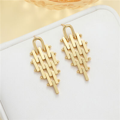 quality Trendy Stud Earring 14K Gold Plated Geometric Trapezoidal Cuban Link Chain Design Big 925 Silver Earrings for Women Girls factory